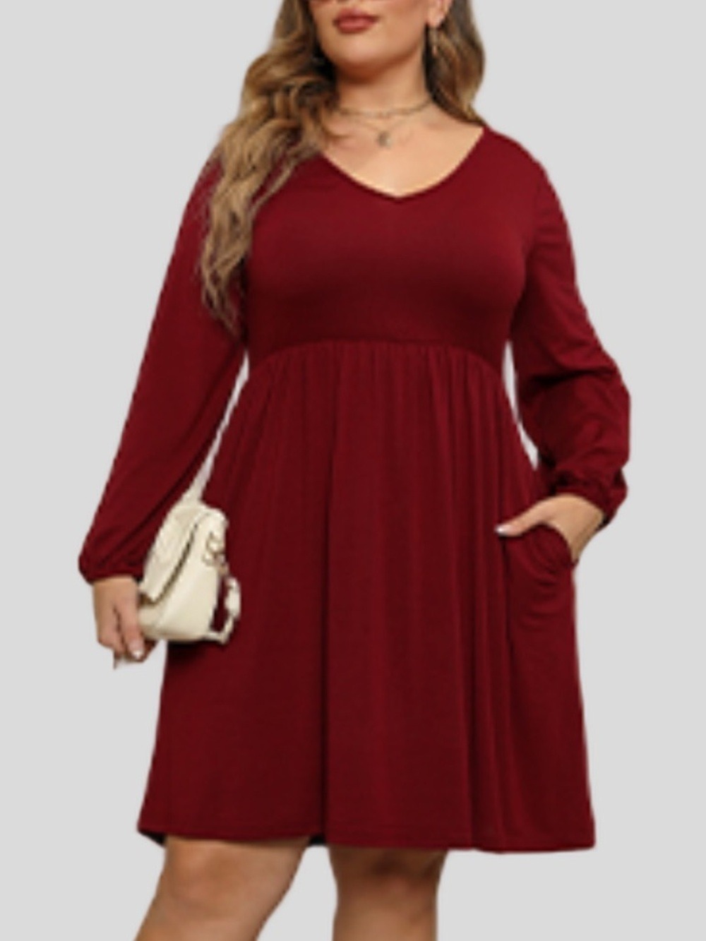 NEMIDOR Burgundy Long Sleeve Dress Elastic Waist Size 5X